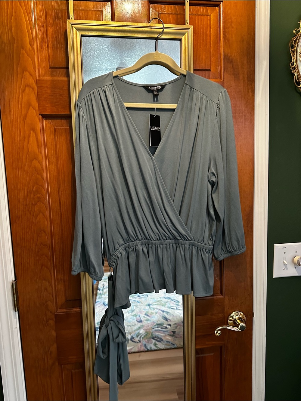 Ralph Lauren Sage Green Wrap Peplum Blouse